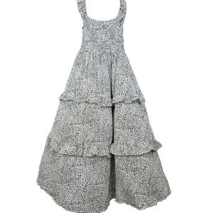 Belinda Off Shoulder White/Black Abstract Animal Print Ruffle Tiered Maxidress